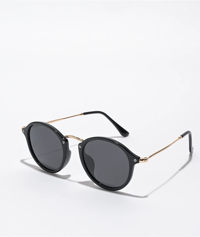 Glassy Klein Black & Gold Polarized Round Sunglasses