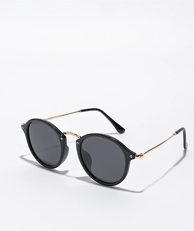 Glassy Klein Black & Gold Polarized Round Sunglasses