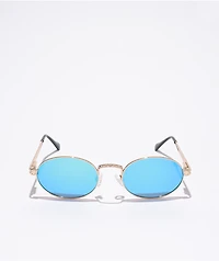 Glassy Zion Gold & Blue Round Sunglasses