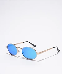 Glassy Zion Gold & Blue Round Sunglasses