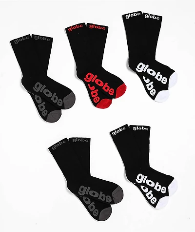 Globe OG Black 5-Pack Crew Socks