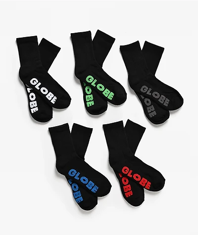 Globe Stealth 5 Pack Black Crew Socks