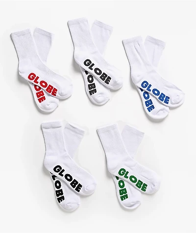 Globe Stealth 5 Pack White Crew Socks