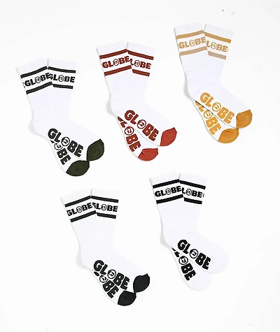 Globe Tilt Hi White 5-Pack Crew Socks