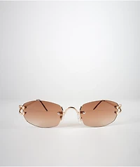 Gold & Brown Oval Frameless Sunglasses