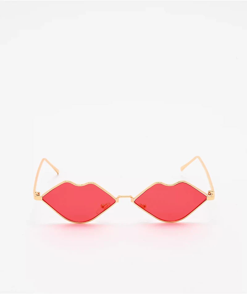 Gold & Red Lips Sunglasses