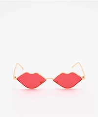 Gold & Red Lips Sunglasses