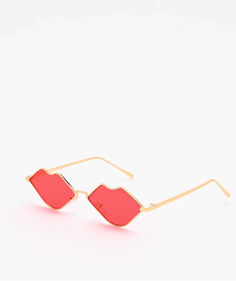 Gold & Red Lips Sunglasses