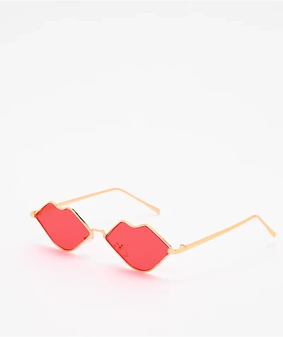 Gold & Red Lips Sunglasses