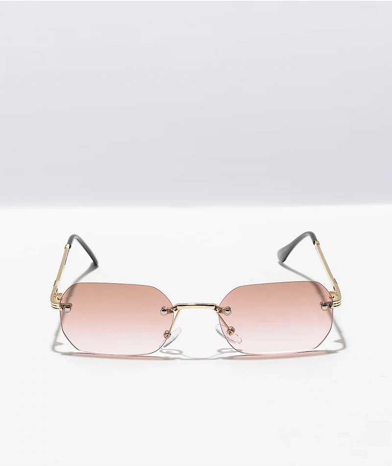 Gradient Brown Frameless Rectangle Sunglasses