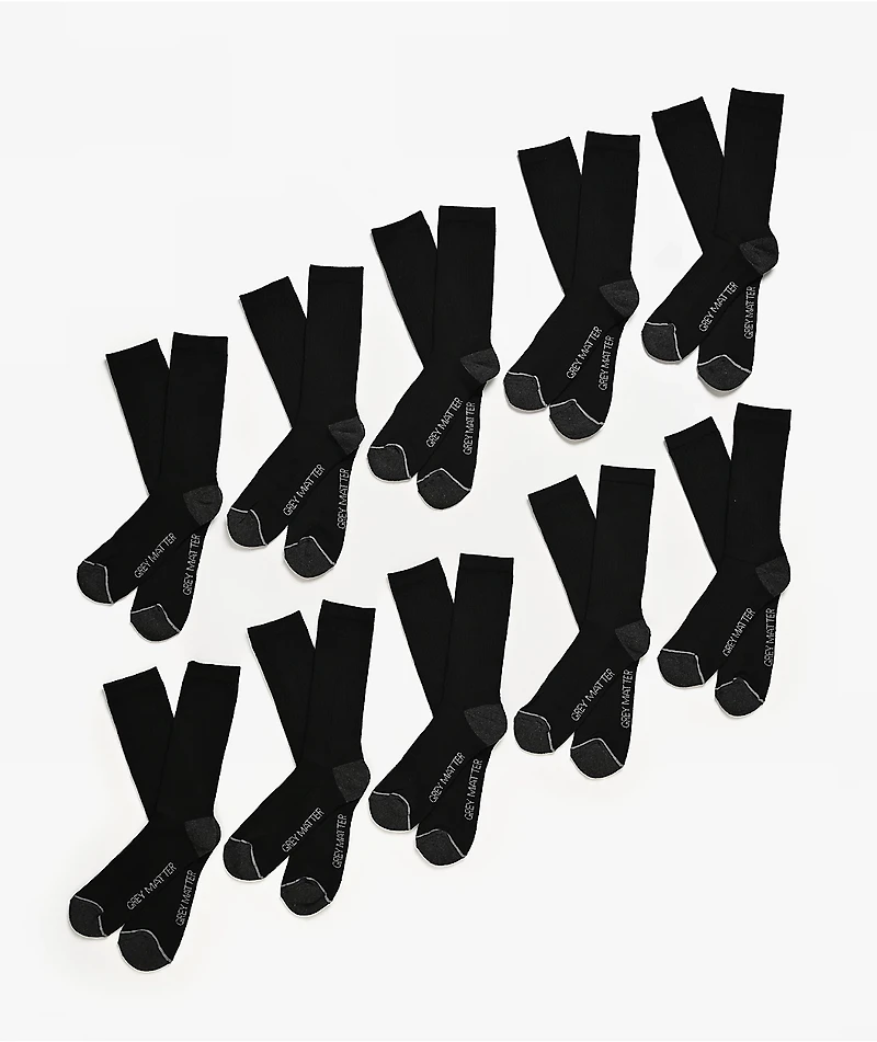 Grey Matter Concepts 10 Pack Black Crew Socks