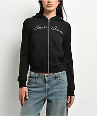 Guess Jeans Black Faux Fur Crop Zip Hoodie