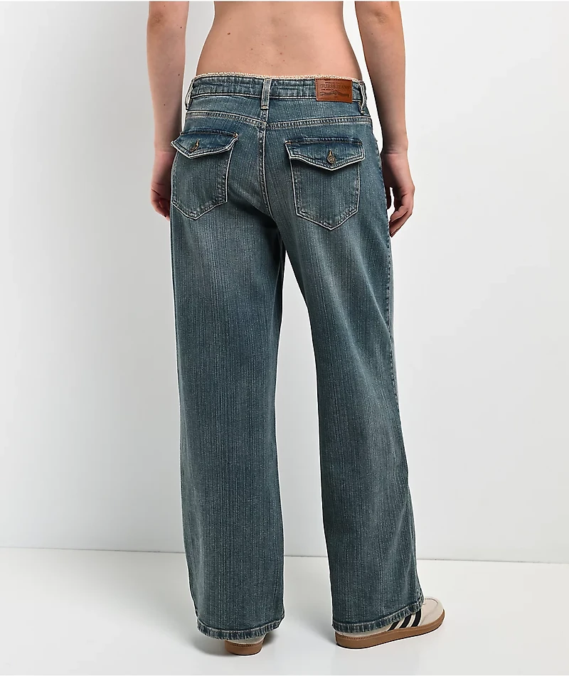 Guess Jeans G11 Lace Blue Wash Wide Leg Jeans