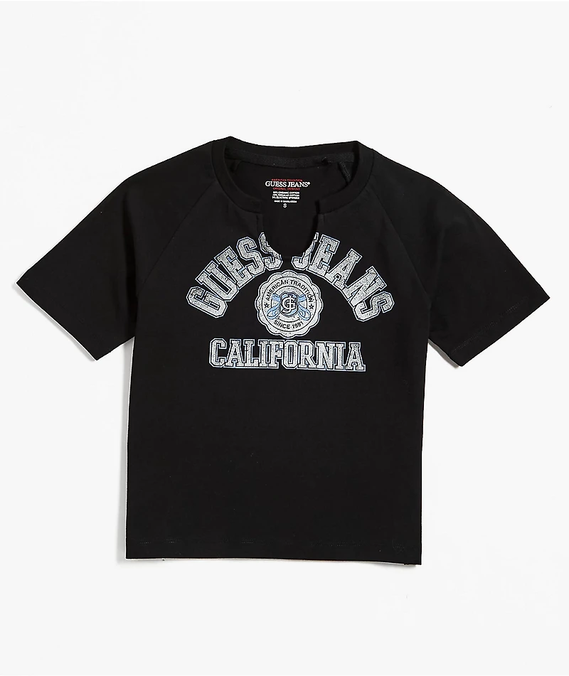 Guess Jeans Notch Neck Black Crop T-Shirt