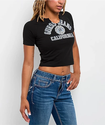 Guess Jeans Notch Neck Black Crop T-Shirt