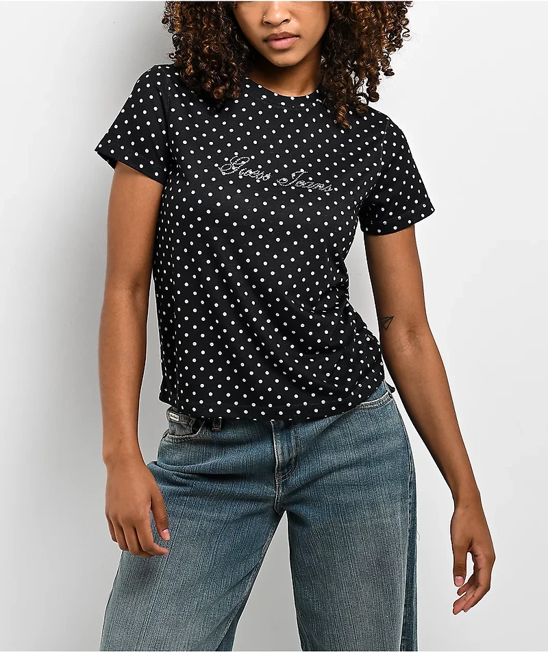 Guess Jeans Polka Dot Rhinestone Black T-Shirt