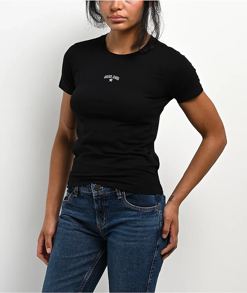 Guess Jeans Star Embroidered Black T-Shirt