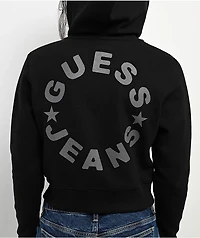 Guess Jeans Star Print Waffle Black Crop Zip Hoodie