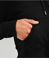 Guess Jeans Star Print Waffle Black Crop Zip Hoodie