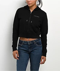 Guess Jeans Star Print Waffle Black Crop Zip Hoodie