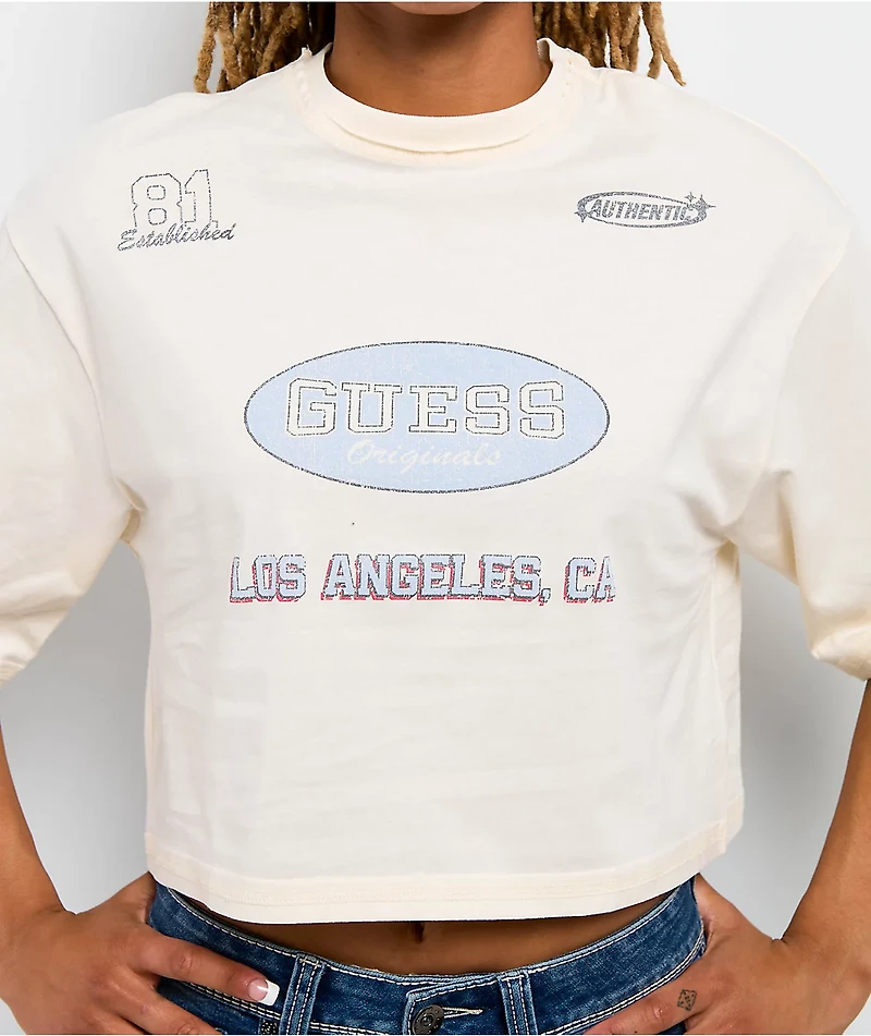 Guess Raw Edge Natural Boxy Crop T-Shirt