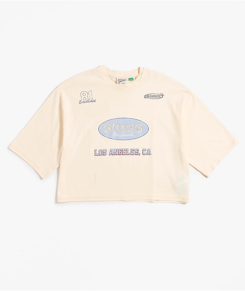 Guess Raw Edge Natural Boxy Crop T-Shirt