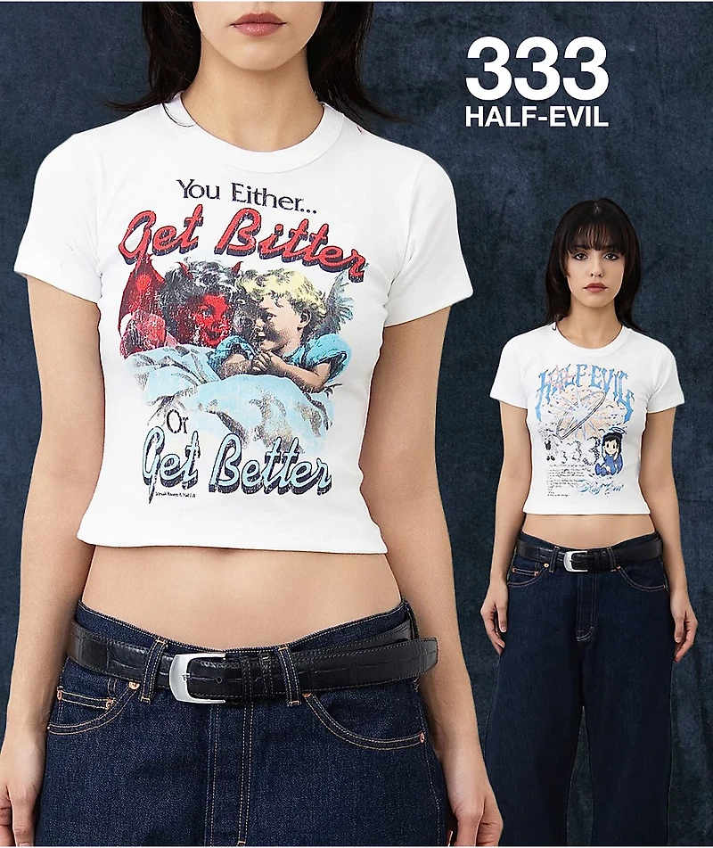 HALF EVIL Angel White Crop T-Shirt
