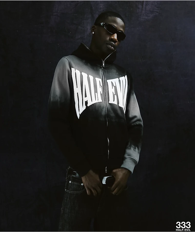 HALF EVIL Arc Blue Wash Body Bag Zip Hoodie