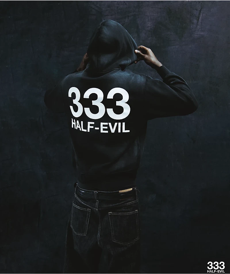 HALF EVIL Logo Black Wash Hoodie
