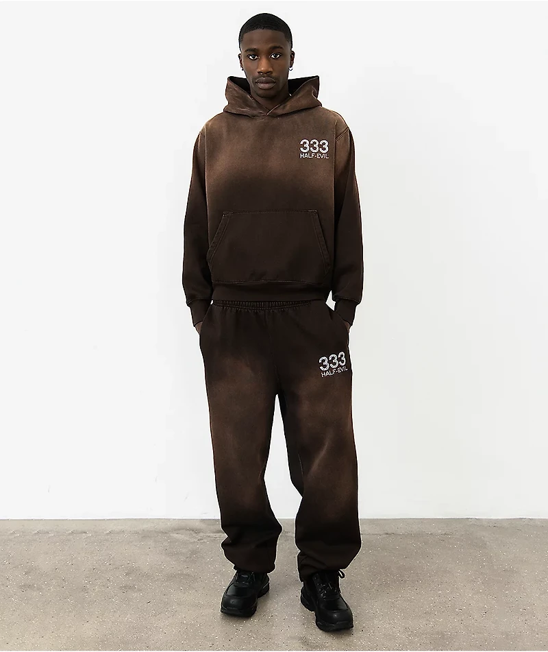 HALF EVIL Rhinestone Brown Wash Sweatpants