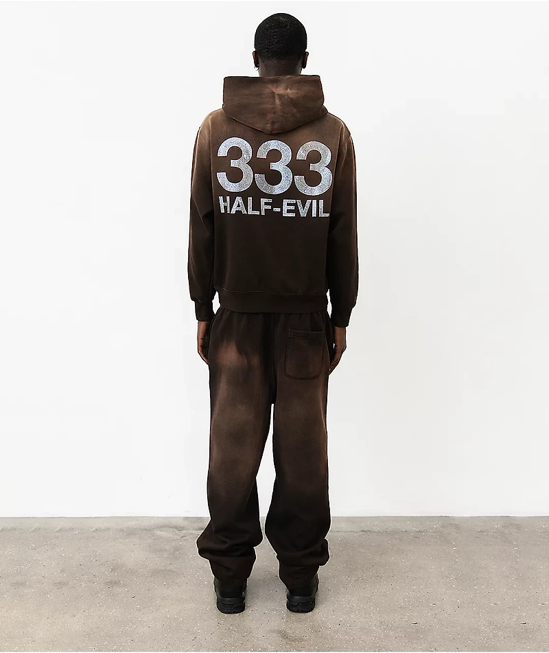 HALF EVIL Rhinestone Brown Wash Sweatpants