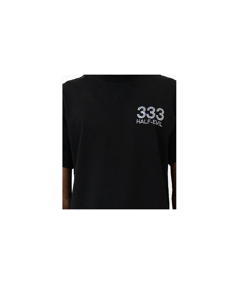 HALF EVIL Rhinestone Logo Black T-Shirt