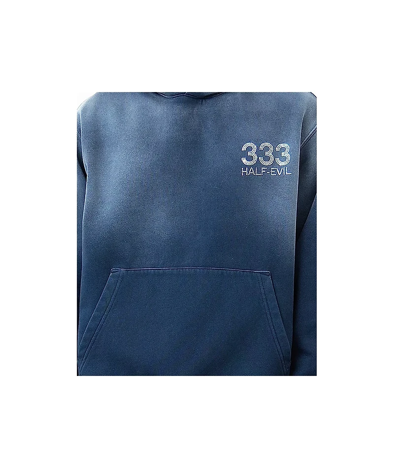 HALF EVIL Rhinestone Navy Wash Hoodie