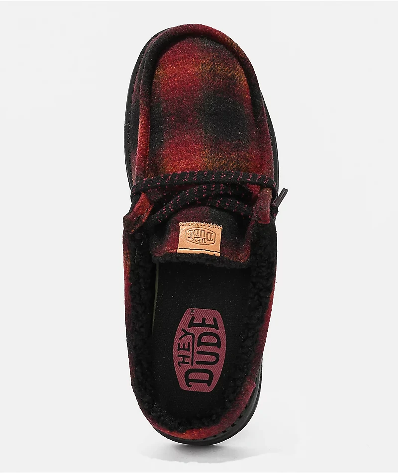 HEYDUDE Wally Cozy Red Plaid Shoes