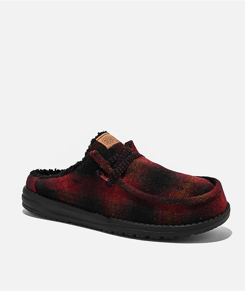 HEYDUDE Wally Cozy Red Plaid Shoes