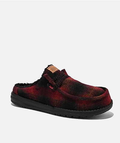 HEYDUDE Wally Cozy Red Plaid Shoes