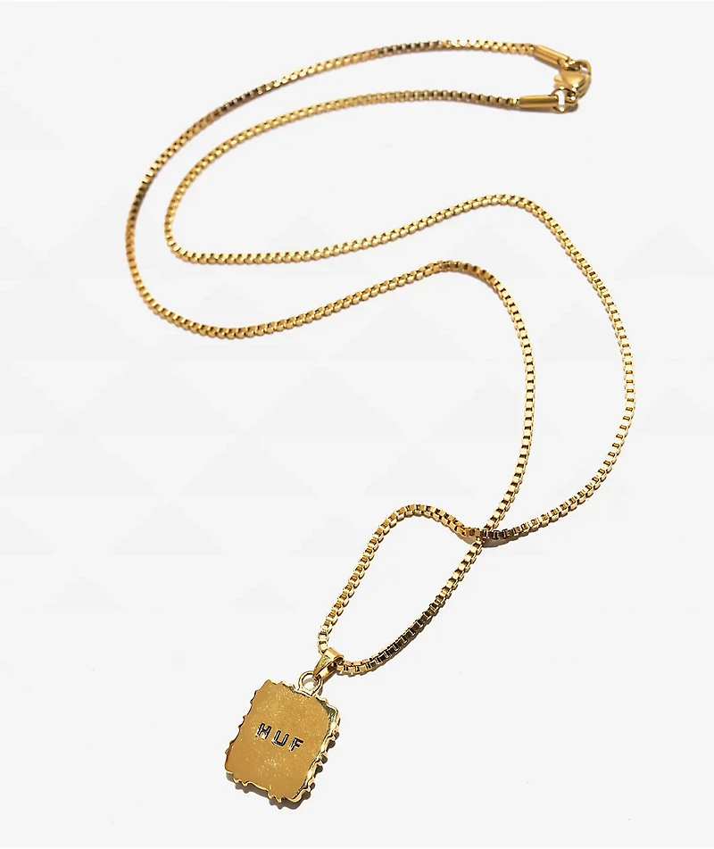 HUF Barbed Wire Dog Pendant 22" Gold Chain Necklace