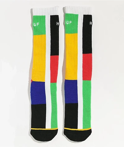 HUF Blocked Out White, Red & Green Crew Socks