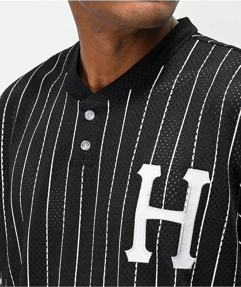 HUF Bronx Black & White Henley Mesh Baseball Jersey