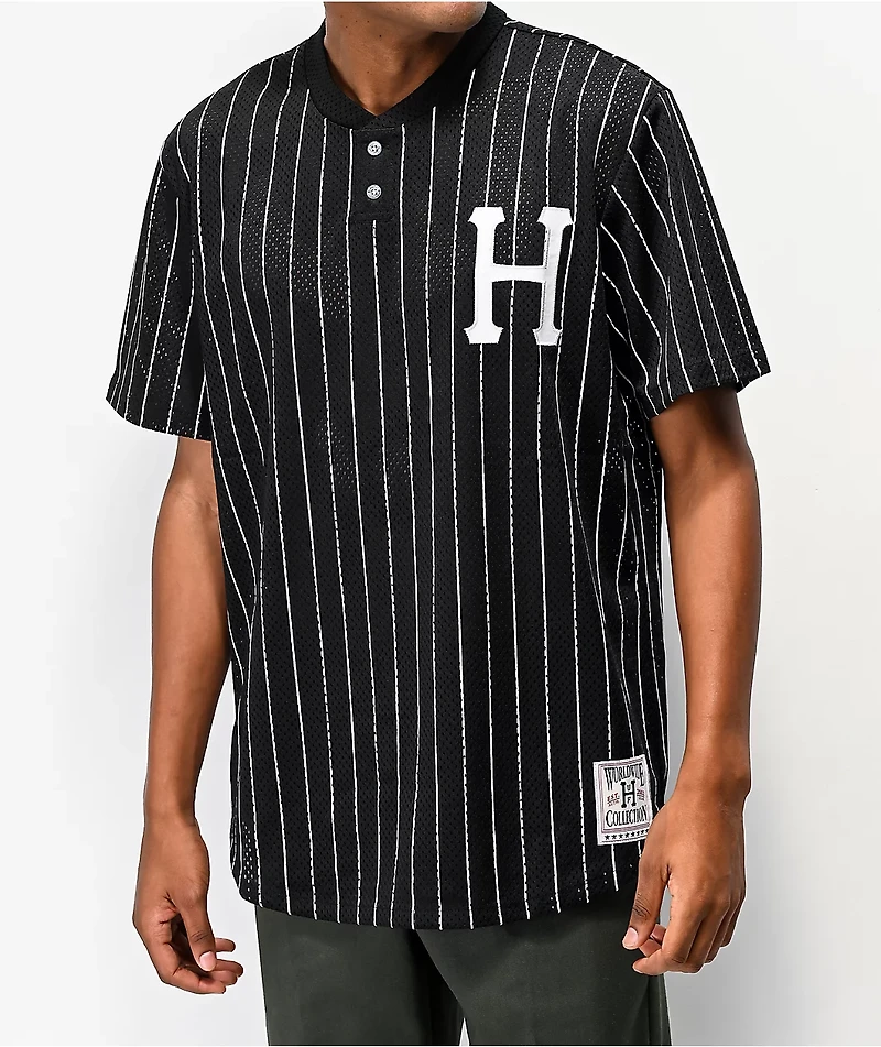 HUF Bronx Black & White Henley Mesh Baseball Jersey