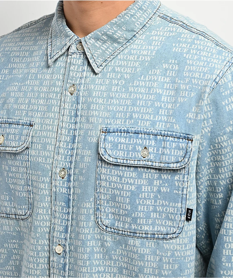 HUF Ceremony Blue Button Up Long Sleeve Denim Shirt