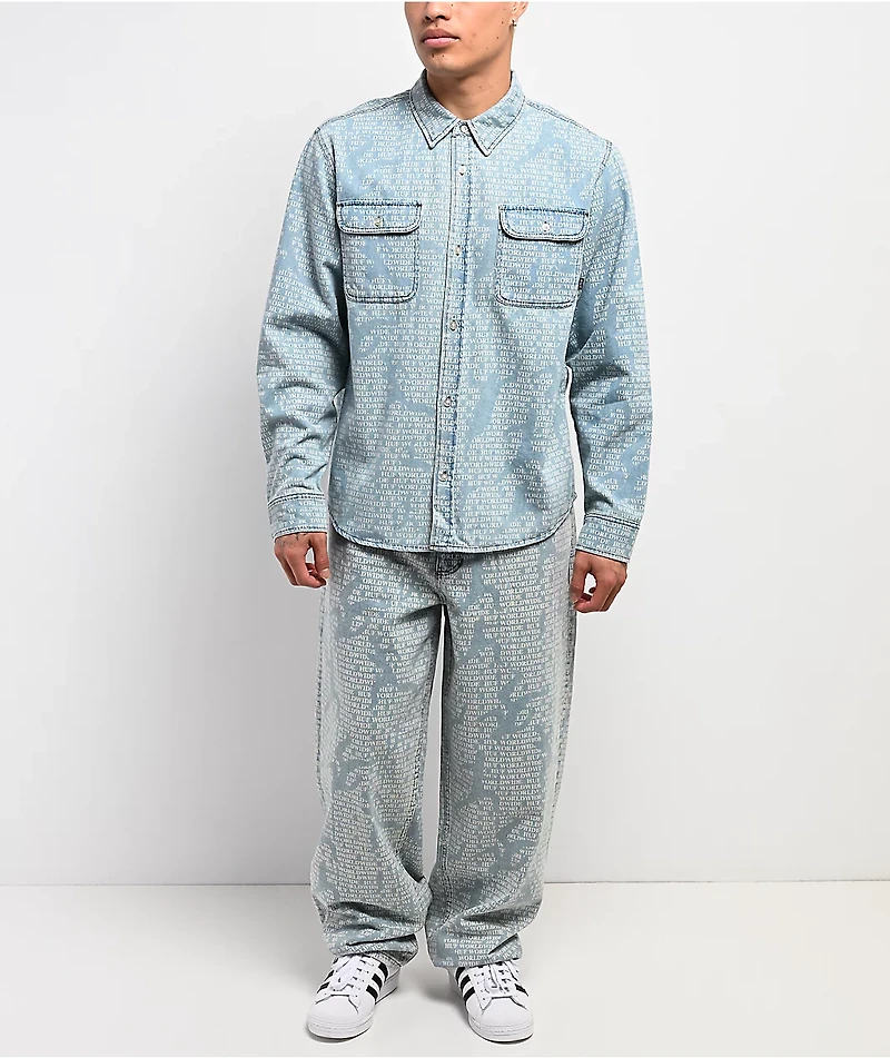 HUF Ceremony Blue Button Up Long Sleeve Denim Shirt