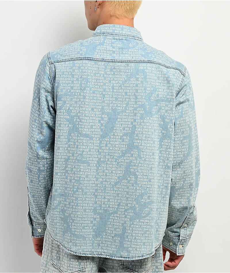 HUF Ceremony Blue Button Up Long Sleeve Denim Shirt