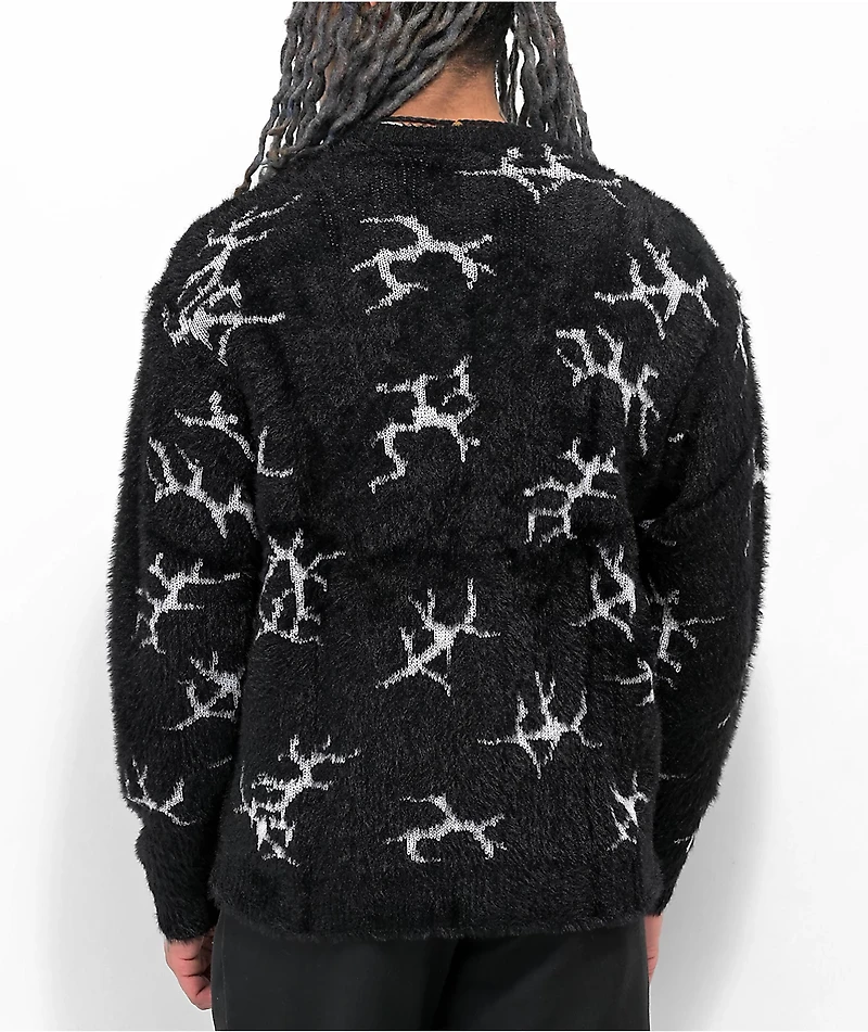 HUF Cracked Black Cardigan Sweater