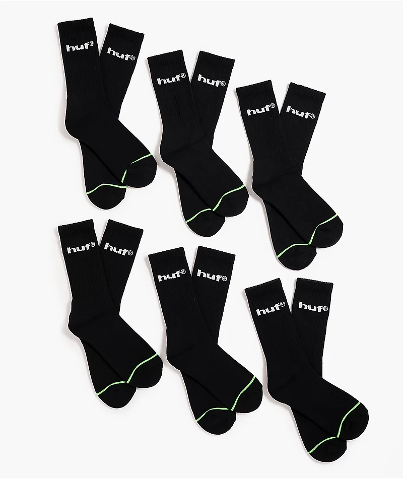 HUF Eightynine Logo 6 Pack Black Crew Socks