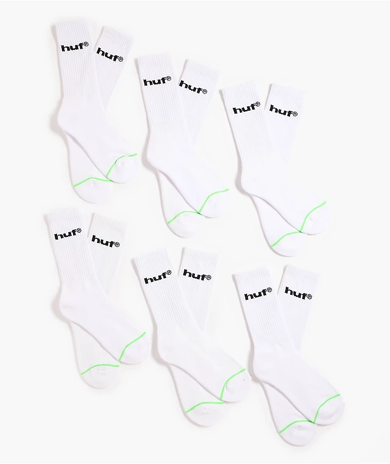 HUF Eightynine Logo 6 Pack White Crew Socks
