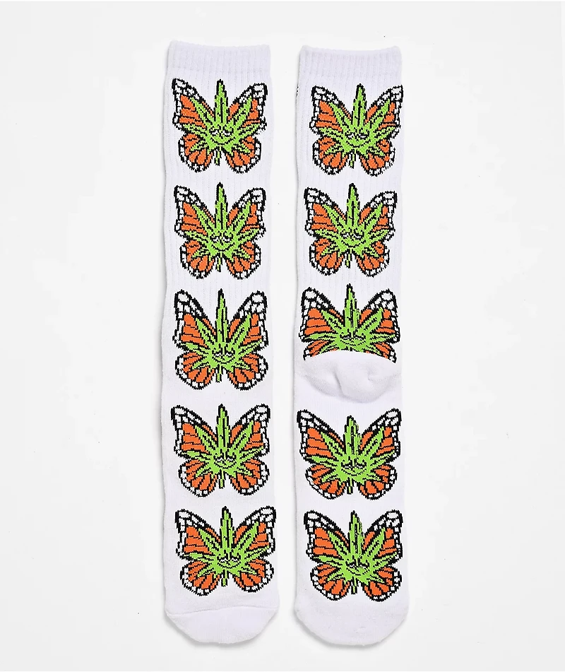 HUF Green Buddefly White Crew Socks