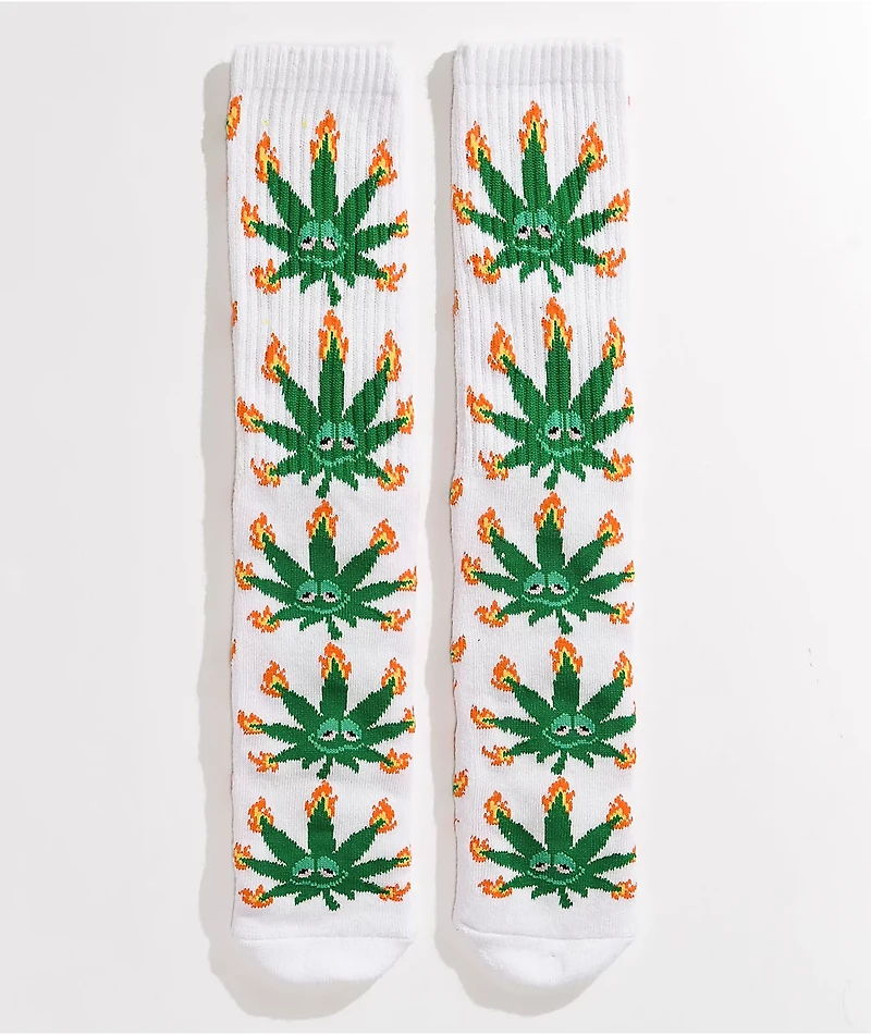 HUF Green Buddy Flame White Crew Socks