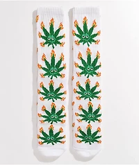 HUF Green Buddy Flame White Crew Socks