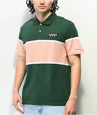 HUF Power Unit Green, Salmon, & White Stripe Polo Shirt